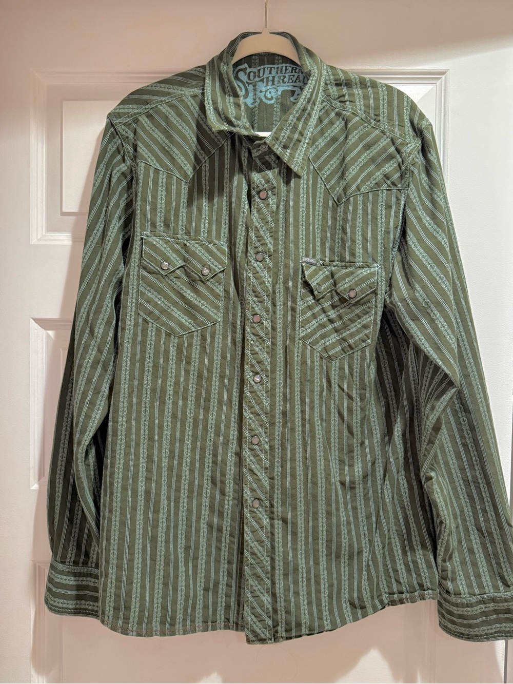 Southern Thread Green Striped Western Dress Shirt
